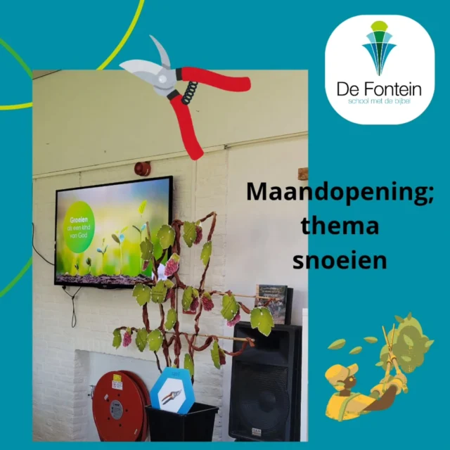 Maandopening met als thema: snoeien.We begonnen met het zingen van het prachtige lied op weg naar Pasen en ging Daisy uit groep 7 met ons bidden.Daarna zagen we het filmpje over de 3 bomen die droomden over wat ze wilden worden.Maar de ene boom werd een kribbe en de andere een vissersbootje en de laatste boom werd een kruis, soms heeft God andere plannen met ons dan wij denken.We zongen zie hoe Jezus daar loopt....Ds.Deleu gaf uitleg over Johannes 15.. Ik ben de wijnstok en jullie zijn de ranken...soms moet je snoeien om meer vrucht te krijgen.We zongen nog het lied de ware wijnstok.